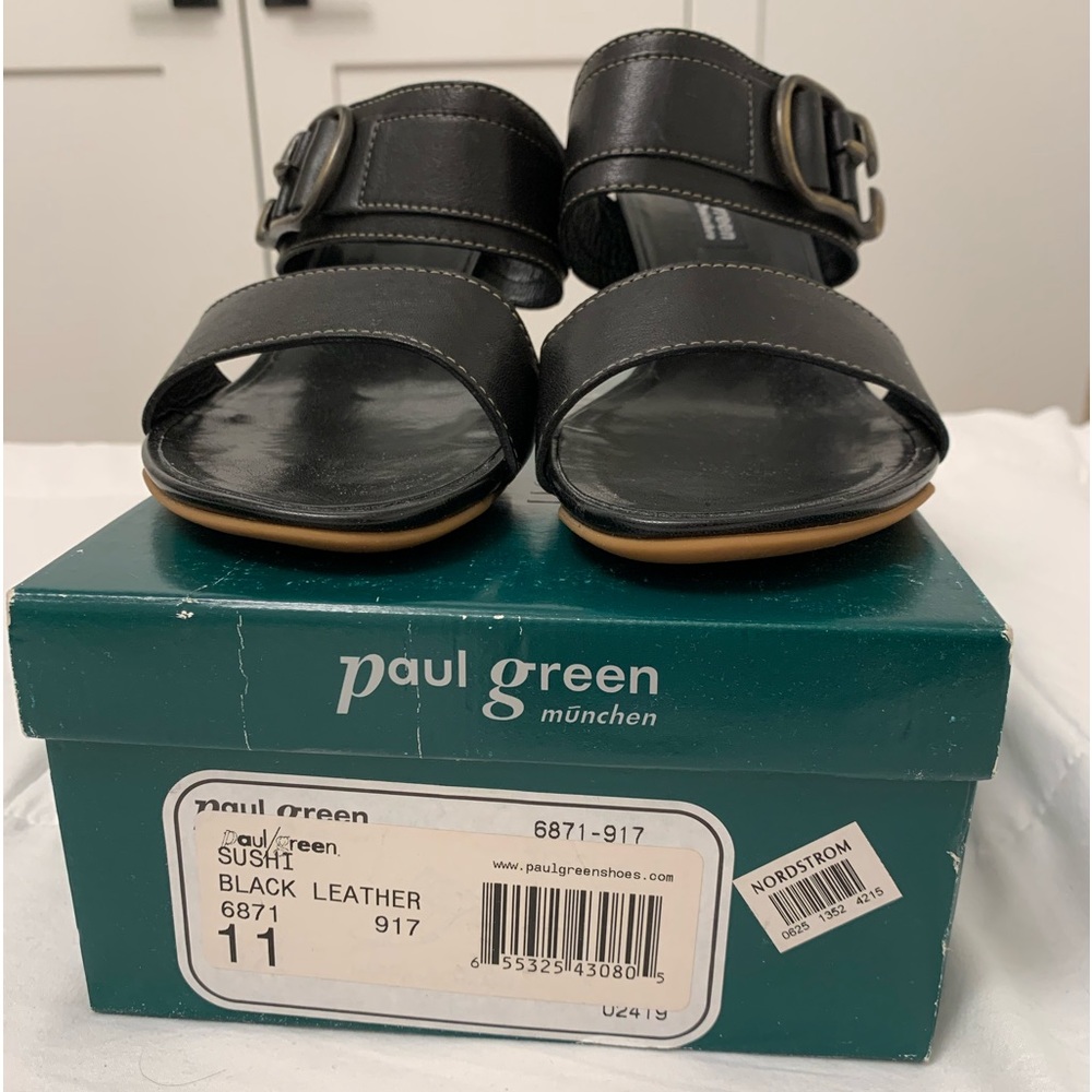 Authentic Paul Green black leather mules size 11.